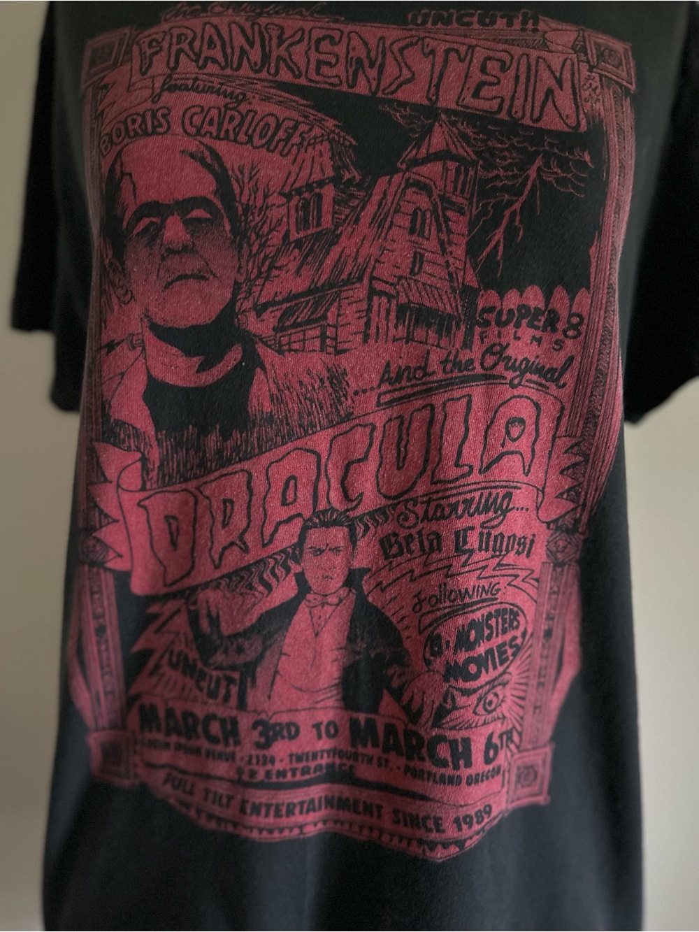John Galt Frankenstein Dracula Horror Graphic T Shirt Black Red
